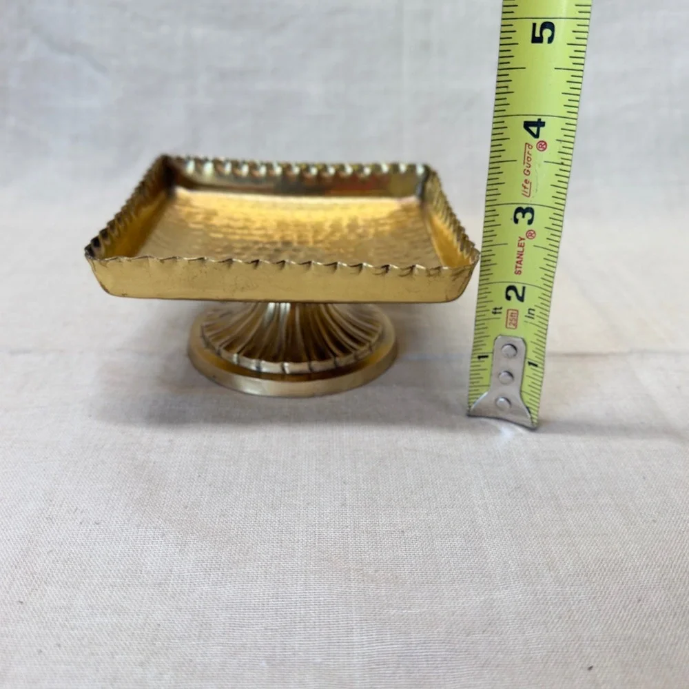 Vintage Brass Pedestal Trinket Dish Gold Tone Ring Holder Vanity Decor 1970s